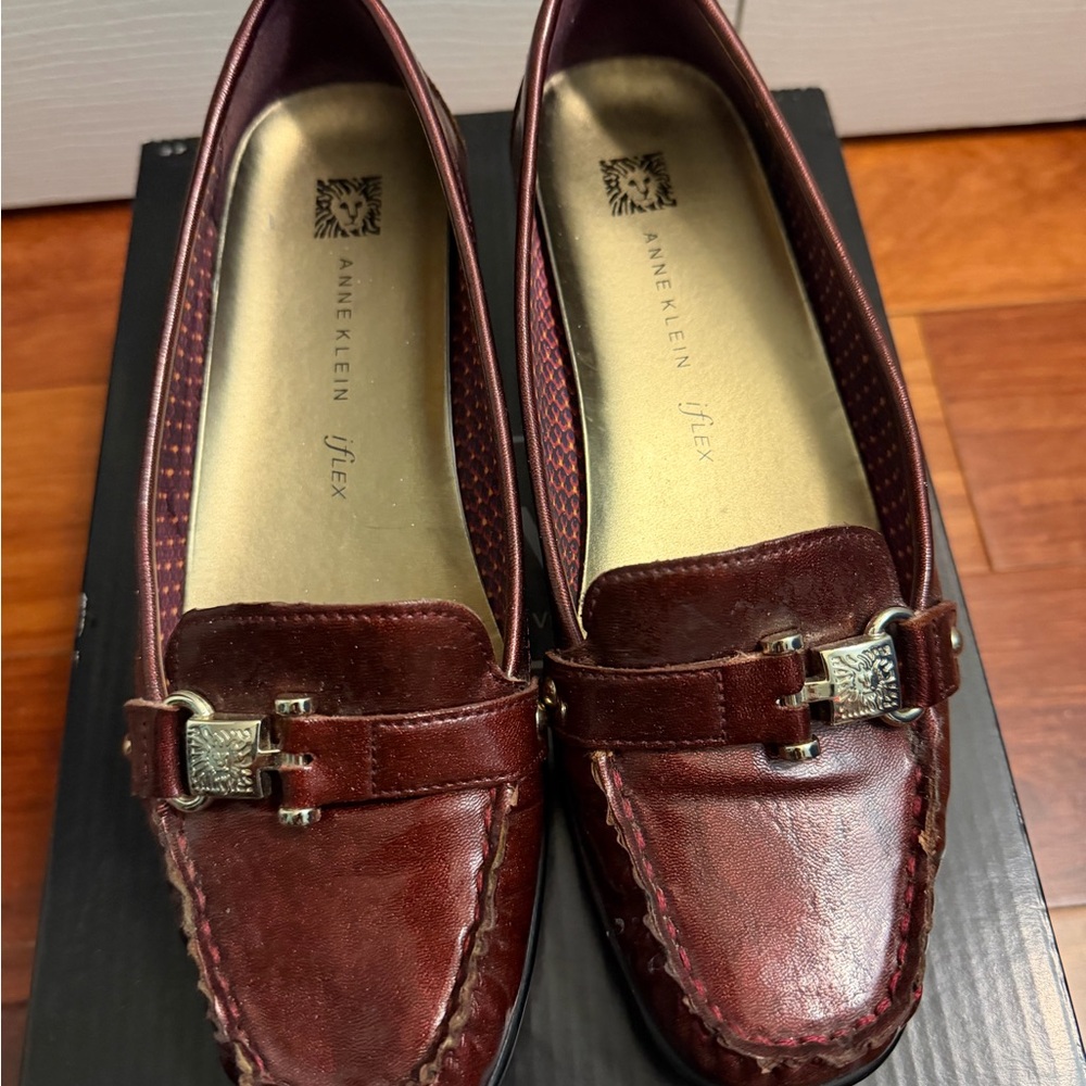 Anne Klein Burgundy Leather Bit Loafers